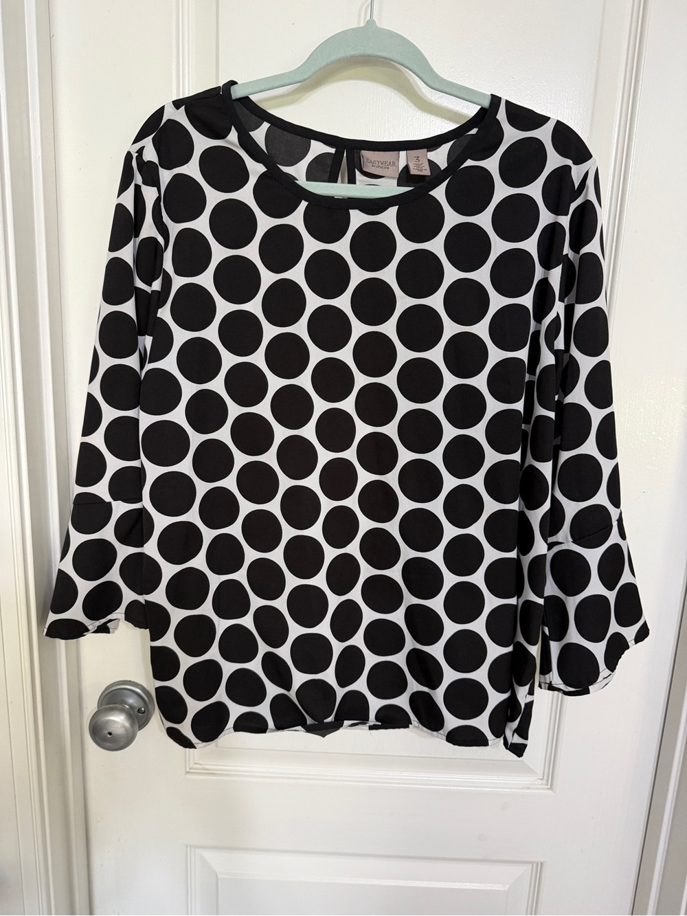 Chico's Black and White Polka Dot Crewneck Blouse